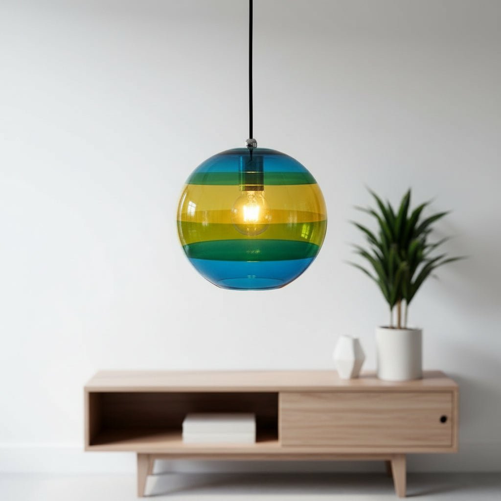 Artisanal Hand-Blown Multicolor Globe Pendant Light