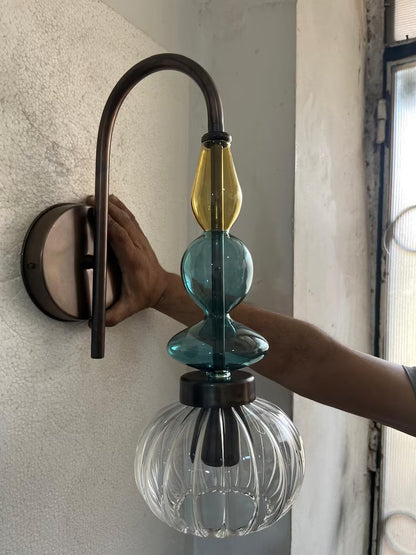 Brass Wall Sconce – Blown Glass Bathroom Vanity Light, Art Deco Bedside Wall Lamp, Indoor Wall Lighting-Hallway or entryway, Art Deco Style | Les Trois Pyramides