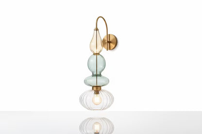 Brass Wall Sconce – Blown Glass Bathroom Vanity Light, Art Deco Bedside Wall Lamp, Indoor Wall Lighting-Hallway or entryway, Art Deco Style | Les Trois Pyramides