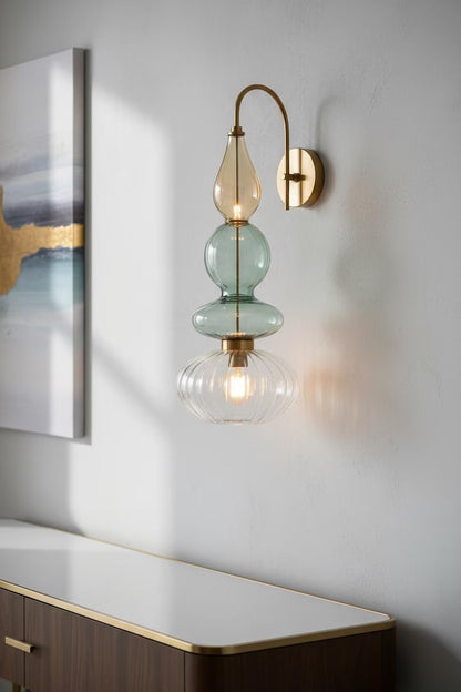 Brass Wall Sconce – Blown Glass Bathroom Vanity Light, Art Deco Bedside Wall Lamp, Indoor Wall Lighting-Hallway or entryway, Art Deco Style | Les Trois Pyramides