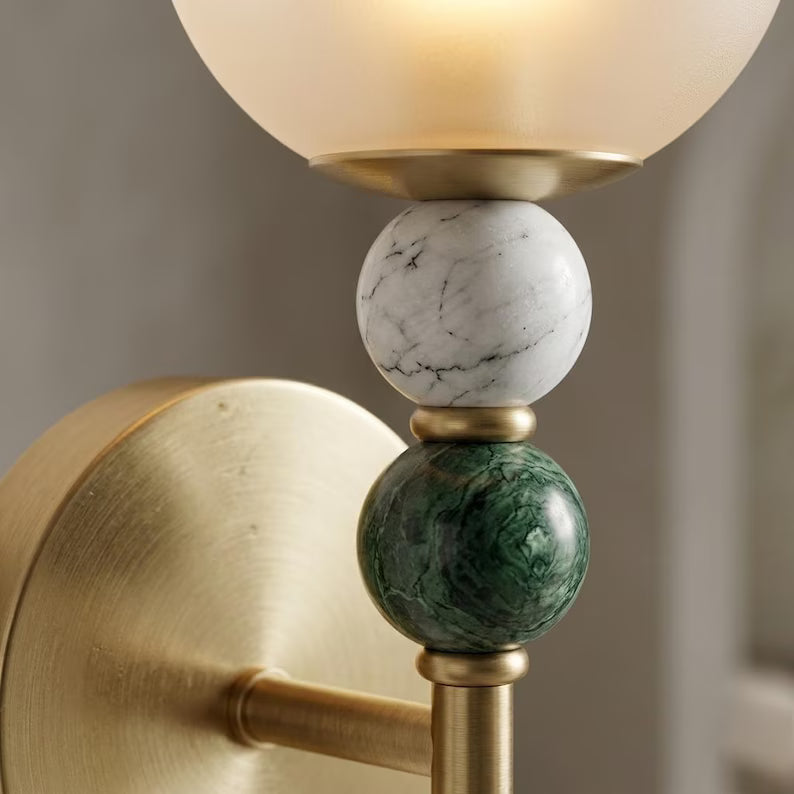 Wall Sconce, Frosted Glass Wall Sconce, Marble Wall Light, Brass Wall Sconce, Bathroom Vanity Lighting, Bedside Lamp, Modern Wall Lighting | Les Trois Pyramides