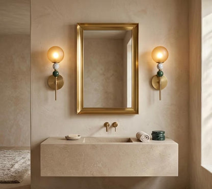 Wall Sconce, Frosted Glass Wall Sconce, Marble Wall Light, Brass Wall Sconce, Bathroom Vanity Lighting, Bedside Lamp, Modern Wall Lighting | Les Trois Pyramides