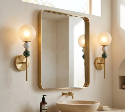 Wall Sconce, Frosted Glass Wall Sconce, Marble Wall Light, Brass Wall Sconce, Bathroom Vanity Lighting, Bedside Lamp, Modern Wall Lighting | Les Trois Pyramides