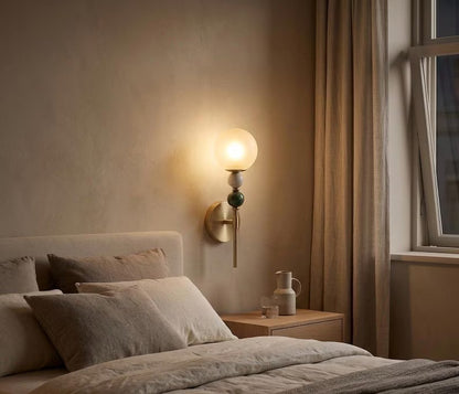 Wall Sconce, Frosted Glass Wall Sconce, Marble Wall Light, Brass Wall Sconce, Bathroom Vanity Lighting, Bedside Lamp, Modern Wall Lighting | Les Trois Pyramides