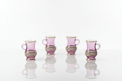 Beautiful Set of Coffee/tea Serving Engraved Handmade Blown Glass Turkish Style Maker 2 Pots and 6 Coffee Glass Cups and Resist Hight Temp - Les Trois Pyramides