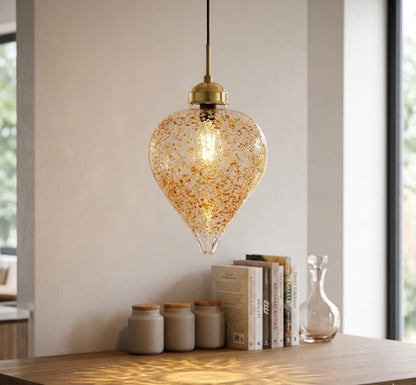 Blown Glass Light Pendant With Gold Frosted Glass - Les Trois Pyramides