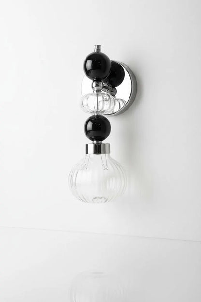 Black Glass marble Wall Sconce, Modern marble Wall Light, Handmade Glass Bedside Lamp, Bathroom Vanity Light, Ribbed Glass Lighting Fixture | Les Trois Pyramides