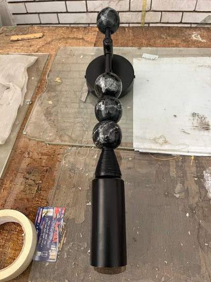 Black Marble Wall Sconce | Handmade Frosted Glass Light Fixture | Modern Bedroom & Hallway Lighting | Les Trois Pyramides