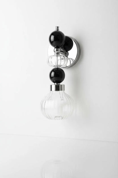 Black Glass marble Wall Sconce, Modern marble Wall Light, Handmade Glass Bedside Lamp, Bathroom Vanity Light, Ribbed Glass Lighting Fixture | Les Trois Pyramides
