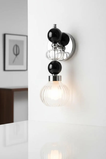 Black Glass marble Wall Sconce, Modern marble Wall Light, Handmade Glass Bedside Lamp, Bathroom Vanity Light, Ribbed Glass Lighting Fixture | Les Trois Pyramides