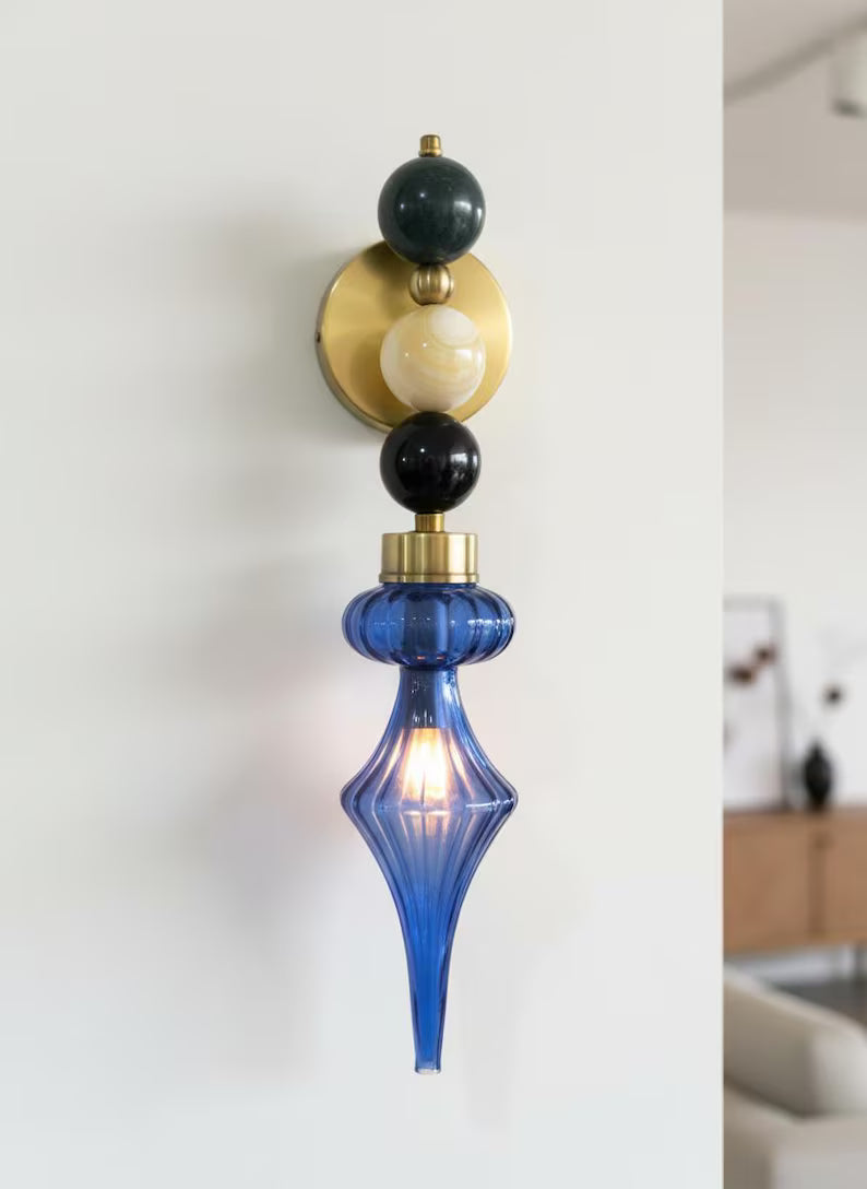 Handmade Marble Wall Sconce | Blown Glass Wall Lamp | Les Trois Pyramides