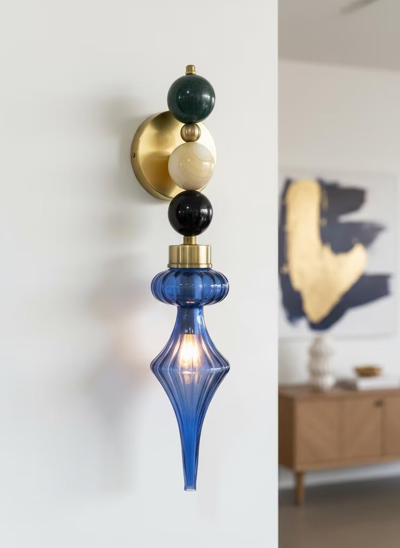 Handmade Marble Wall Sconce | Blown Glass Wall Lamp | Les Trois Pyramides