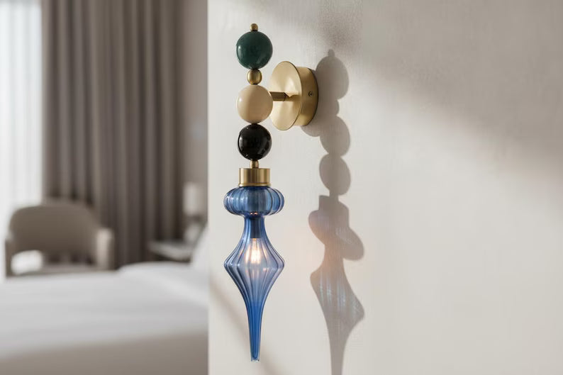 Handmade Marble Wall Sconce | Blown Glass Wall Lamp | Les Trois Pyramides