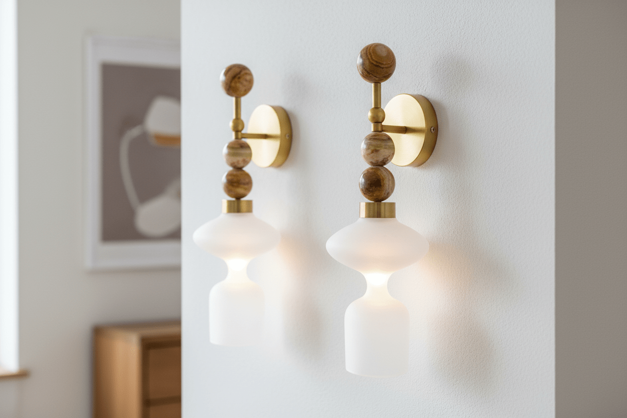 Blown Frosted Glass & Natural Marble stones  wall lamp - over mirror light