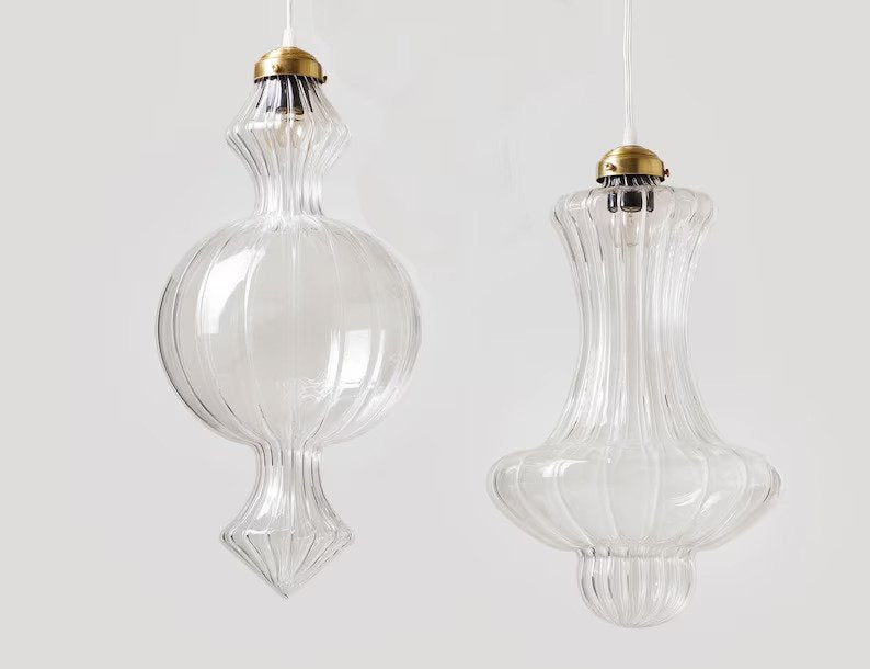 Blown Glass and Brass Light Fixture - Les Trois Pyramides