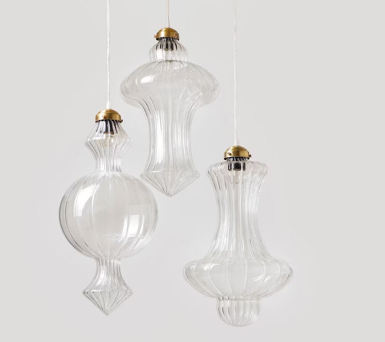 Blown Glass and Brass Light Fixture - Les Trois Pyramides