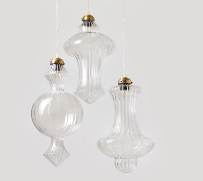 Blown Glass and Brass Light Fixture - Les Trois Pyramides