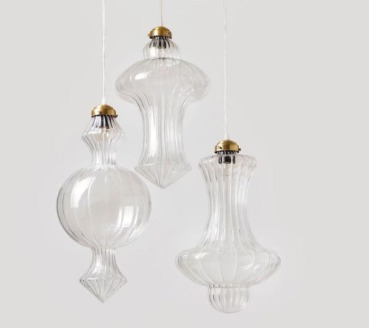 Blown Glass and Brass Light Fixture - Les Trois Pyramides