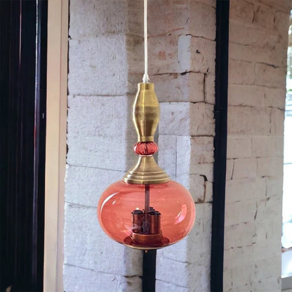 Blown Glass + Copper Light Pendant for Kitchen Decor - Les Trois Pyramides