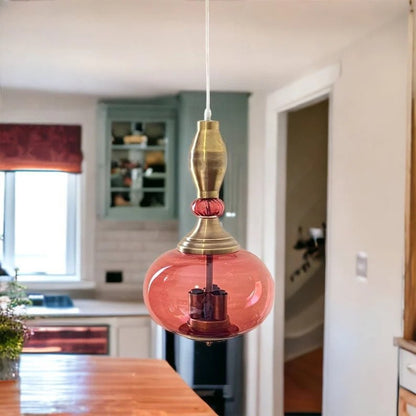 Blown Glass + Copper Light Pendant for Kitchen Decor - Les Trois Pyramides