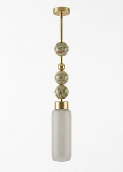 Blown Glass cylinder Pendant Light – Modern onyx stones and Brass Hanging Lamp | Les Trois pyramides