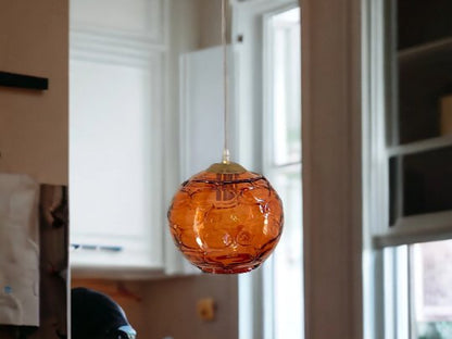 Blown Glass Light fixture in vintage style with Gold copper top