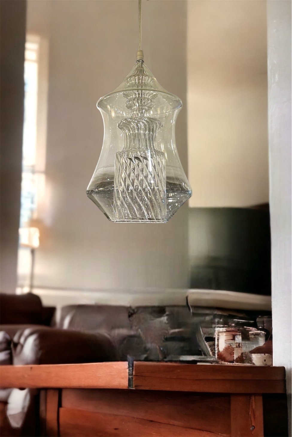 Blown Glass Light Pendant For Kitchen Decor - Les Trois Pyramides