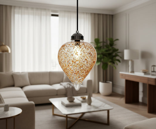 Blown Glass Light Pendant With Gold Frosted Glass - Les Trois Pyramides