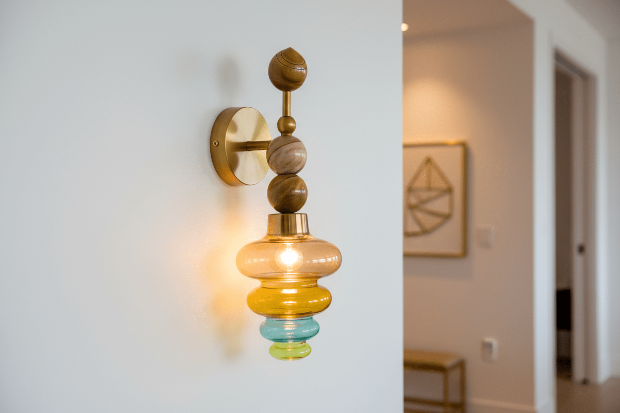 Blown Glass & Natural onyx stones wall lamp