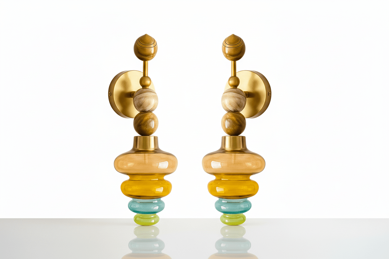 Blown Glass & Natural onyx stones wall lamp