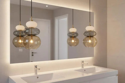 Modern Glass Pendant Light, Murano Style Hanging Lamp, Handmade Blown Glass Chandelier, Brass Kitchen Island Lighting | Les Trois Pyramides