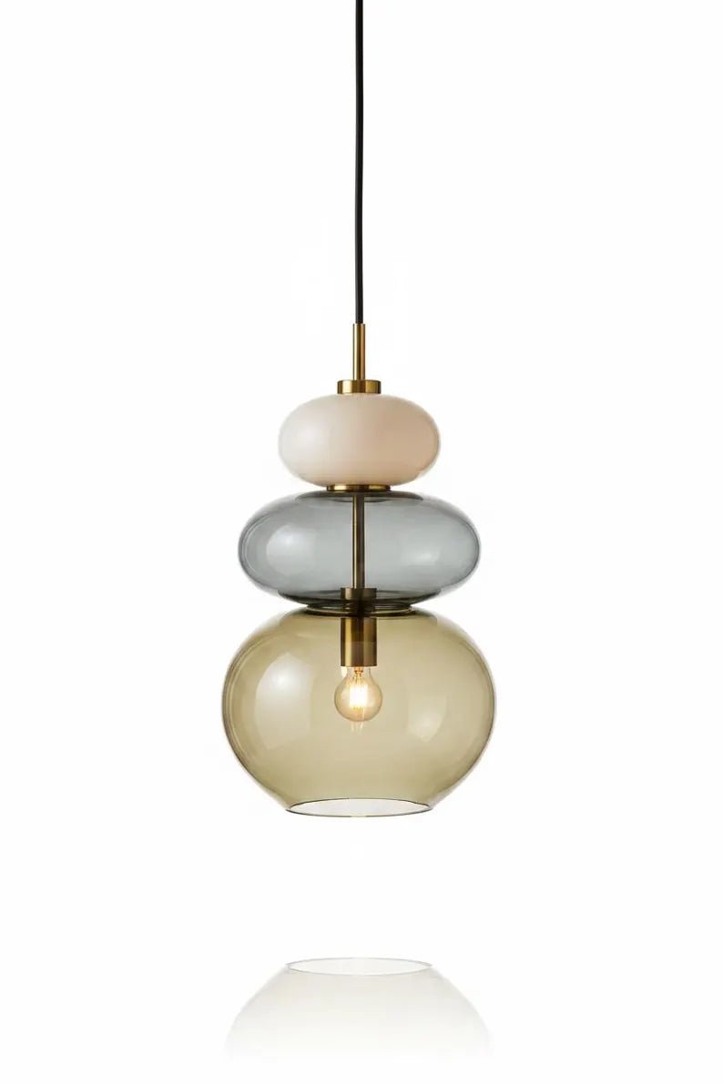 Modern Glass Pendant Light, Murano Style Hanging Lamp, Handmade Blown Glass Chandelier, Brass Kitchen Island Lighting | Les Trois Pyramides