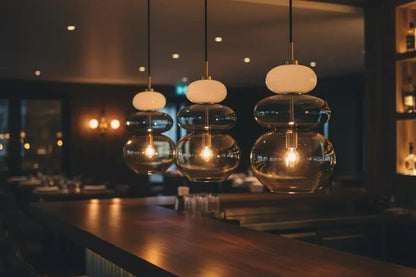 Modern Glass Pendant Light, Murano Style Hanging Lamp, Handmade Blown Glass Chandelier, Brass Kitchen Island Lighting | Les Trois Pyramides