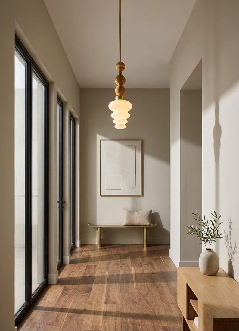 Blown Glass Pendant Light – Modern onyx stones and Brass Hanging Lamp