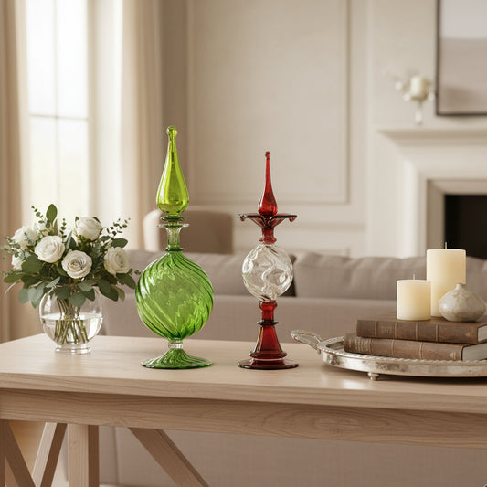 Perfume Bottles Set of Two - Hand Painted - Empty Perfume Bottle - Hand Blown Glass - Custom Perfume Bottle - Colored Glassware - Gifts - Les Trois Pyramides 