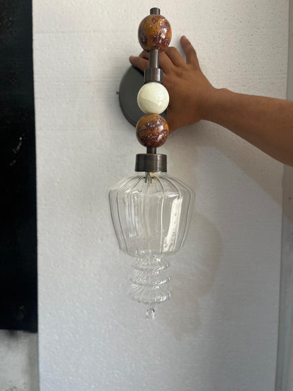 Blown Glass Wall Sconce – Brass & Onyx Bathroom Vanity Light | Les Trois Pyramides