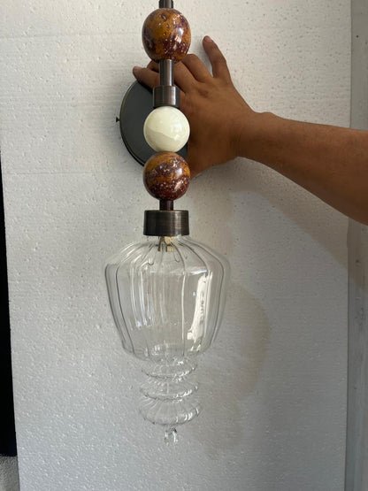 Blown Glass Wall Sconce – Brass & Onyx Bathroom Vanity Light | Les Trois Pyramides