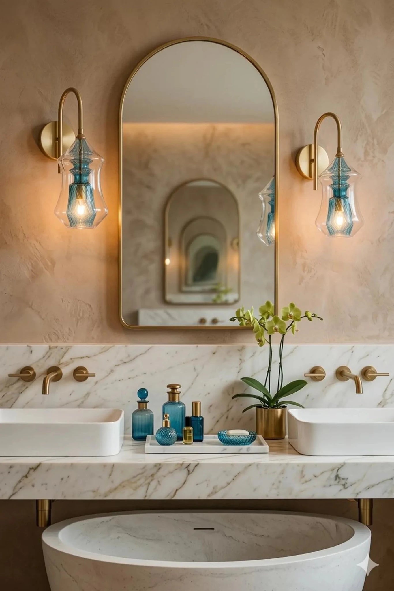 Blown Glass Wall Sconce with Blue Core – Modern Bathroom & Bedside Light | Les Trois Pyramides.