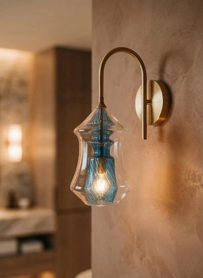 Blown Glass Wall Sconce with Blue Core – Modern Bathroom & Bedside Light | Les Trois Pyramides.