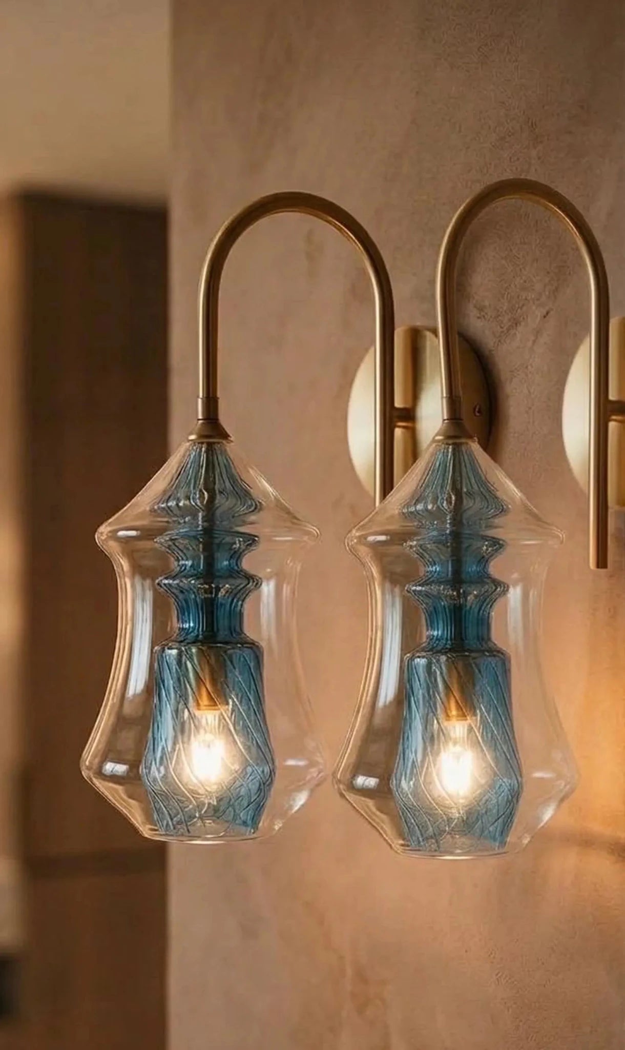 Blown Glass Wall Sconce with Blue Core – Modern Bathroom & Bedside Light | Les Trois Pyramides.