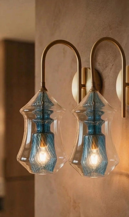 Blown Glass Wall Sconce with Blue Core – Modern Bathroom & Bedside Light | Les Trois Pyramides.