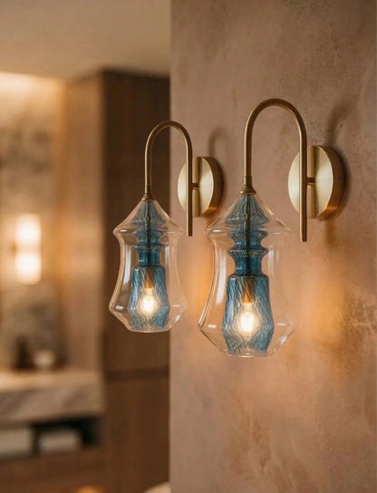 Blown Glass Wall Sconce with Blue Core – Modern Bathroom & Bedside Light | Les Trois Pyramides.