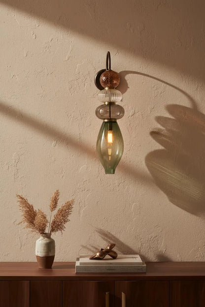 Brass Wall Sconce – Blown Glass Bathroom Vanity Light, Art Deco Bedside Wall Lamp, Indoor Wall Lighting-Hallway or entryway | Les Trois Pyramides