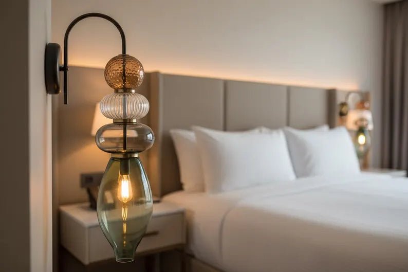 Brass Wall Sconce – Blown Glass Bathroom Vanity Light, Art Deco Bedside Wall Lamp, Indoor Wall Lighting-Hallway or entryway | Les Trois Pyramides