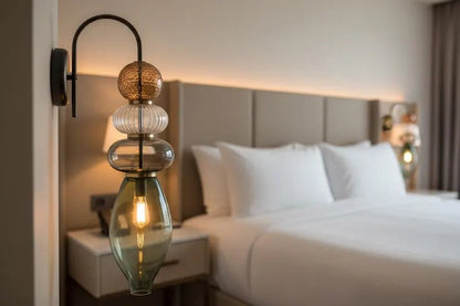 Brass Wall Sconce – Blown Glass Bathroom Vanity Light, Art Deco Bedside Wall Lamp, Indoor Wall Lighting-Hallway or entryway | Les Trois Pyramides