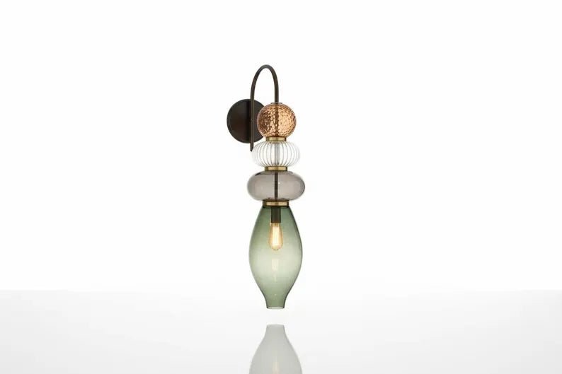 Brass Wall Sconce – Blown Glass Bathroom Vanity Light, Art Deco Bedside Wall Lamp, Indoor Wall Lighting-Hallway or entryway | Les Trois Pyramides