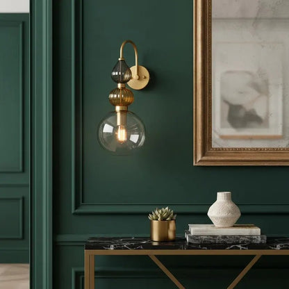 Brass Wall Sconce – Blown Glass Bathroom Vanity Light, Art Deco Bedside Wall Lamp, Indoor Wall Lighting | Les Trois Pyramides