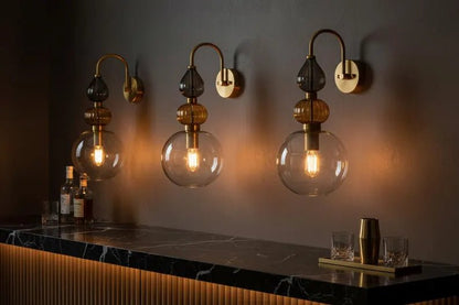 Brass Wall Sconce – Blown Glass Bathroom Vanity Light, Art Deco Bedside Wall Lamp, Indoor Wall Lighting | Les Trois Pyramides