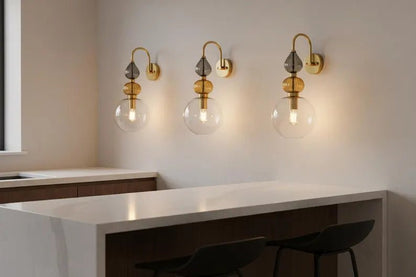 Brass Wall Sconce – Blown Glass Bathroom Vanity Light, Art Deco Bedside Wall Lamp, Indoor Wall Lighting | Les Trois Pyramides
