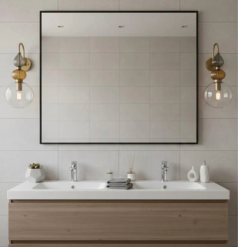 Brass Wall Sconce – Blown Glass Bathroom Vanity Light, Art Deco Bedside Wall Lamp, Indoor Wall Lighting | Les Trois Pyramides